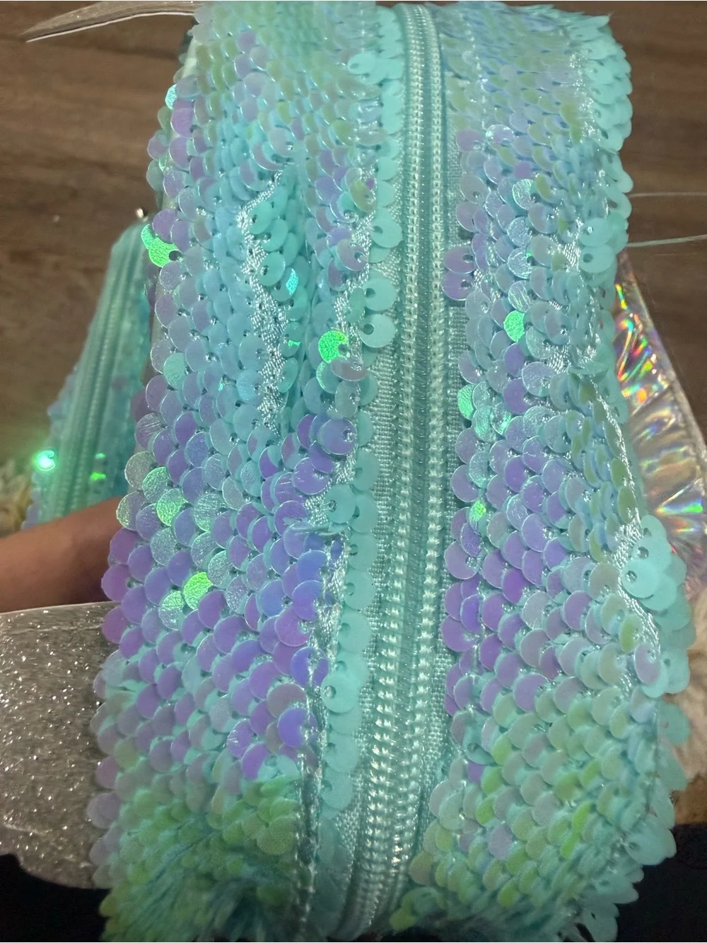 A initial Justice Aqua Blue Sequin Owl Mini Backpack 10”x8”x2.5”